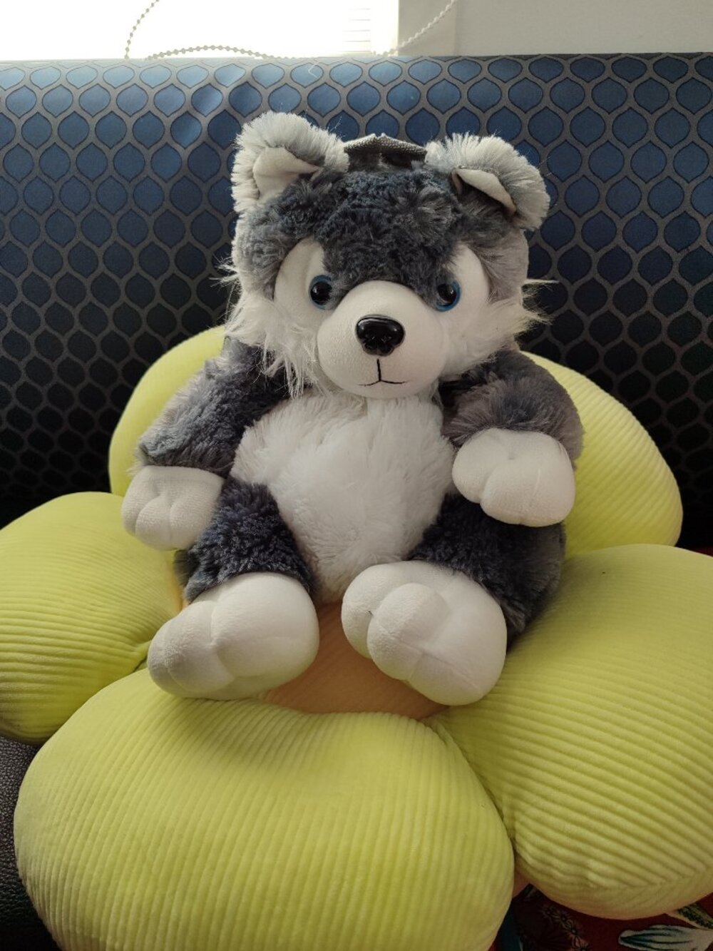 Fluffy Husky Plush Dog Backpack Gray White Cute Bag